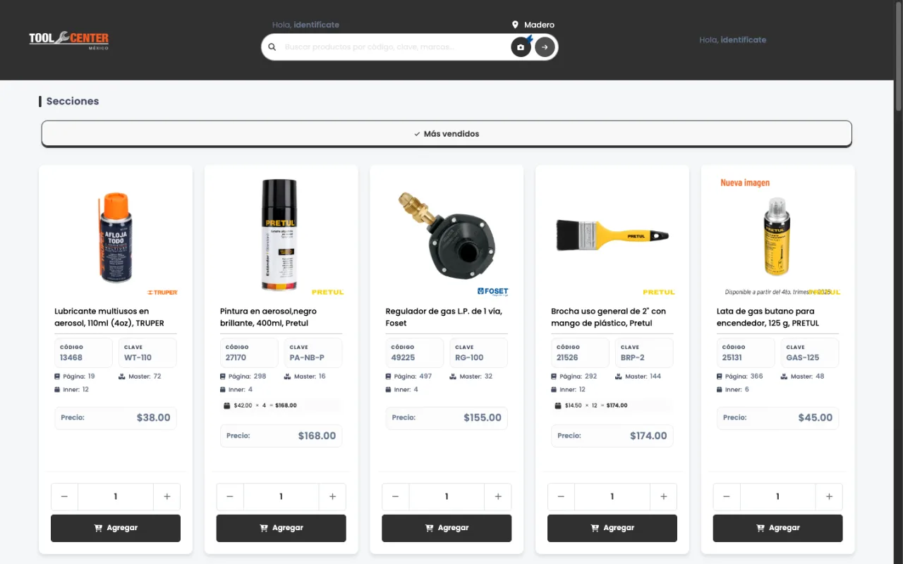 Tienda en línea de Tool Center México con la parrilla de productos más vendidos.